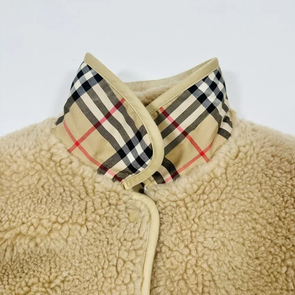 Burberry Kettlewell Size 8 Wool Cashmere Honey Teddy Fleece Jacket NWT $1,790